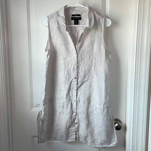 Tahari 100% Linen Shirt Dress Sleeveless Coastal Button Down Tunic - Picture 1 of 4